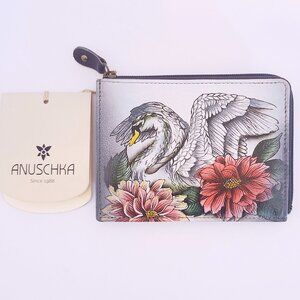 Anuschka Genuine Leather RFID Blocking Card Holder – Swan & Floral Design